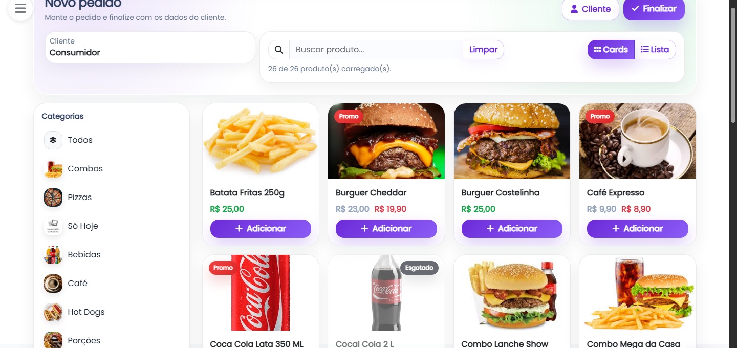 Tela de novo pedido do Ilustra Food